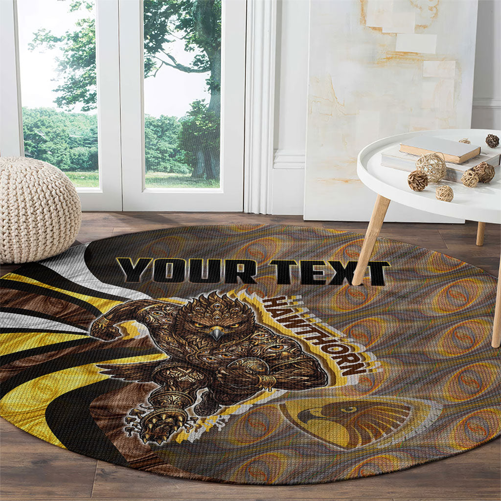 Personalised Hawthorn Hawks Round Carpet Trippy Psychedelic Abstract Art Mascot Football Fans