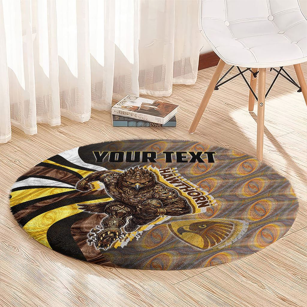 Personalised Hawthorn Hawks Round Carpet Trippy Psychedelic Abstract Art Mascot Football Fans