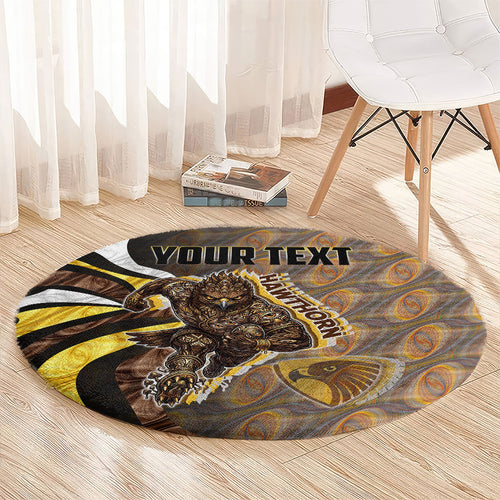 Personalised Hawthorn Hawks Round Carpet Trippy Psychedelic Abstract Art Mascot Football Fans