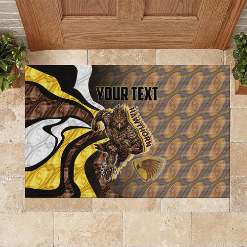 Personalised Hawthorn Hawks Rubber Doormat Trippy Psychedelic Abstract Art Mascot Football Fans