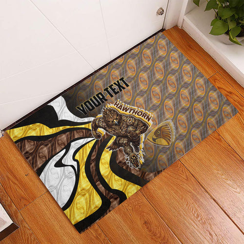 Personalised Hawthorn Hawks Rubber Doormat Trippy Psychedelic Abstract Art Mascot Football Fans