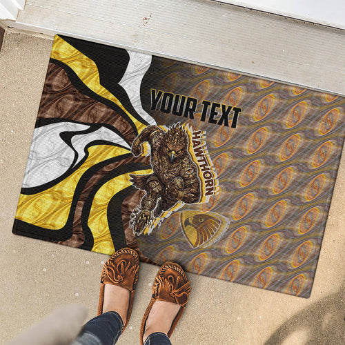 Personalised Hawthorn Hawks Rubber Doormat Trippy Psychedelic Abstract Art Mascot Football Fans