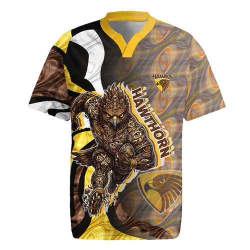 Personalised Hawthorn Hawks Rugby Jersey Trippy Psychedelic Abstract Art Mascot Football Fans