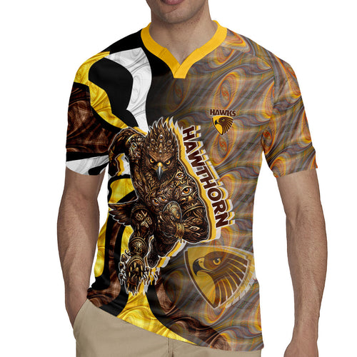 Personalised Hawthorn Hawks Rugby Jersey Trippy Psychedelic Abstract Art Mascot Football Fans