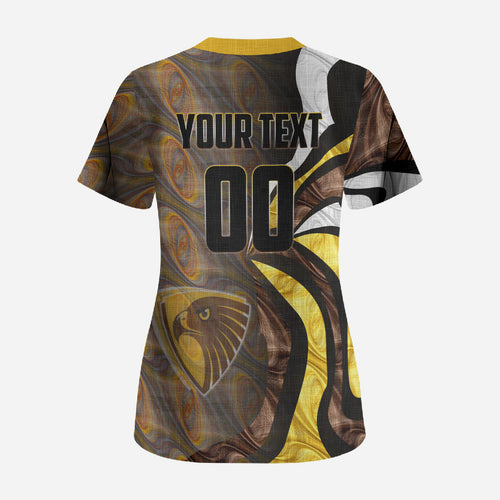Personalised Hawthorn Hawks Scrub Top Trippy Psychedelic Abstract Art Mascot Football Fans
