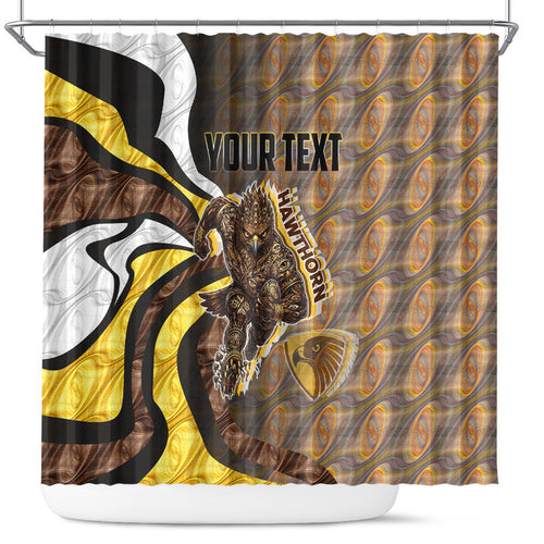 Personalised Hawthorn Hawks Shower Curtain Trippy Psychedelic Abstract Art Mascot Football Fans