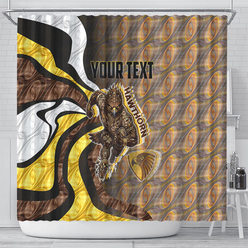 Personalised Hawthorn Hawks Shower Curtain Trippy Psychedelic Abstract Art Mascot Football Fans