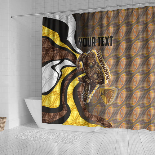 Personalised Hawthorn Hawks Shower Curtain Trippy Psychedelic Abstract Art Mascot Football Fans