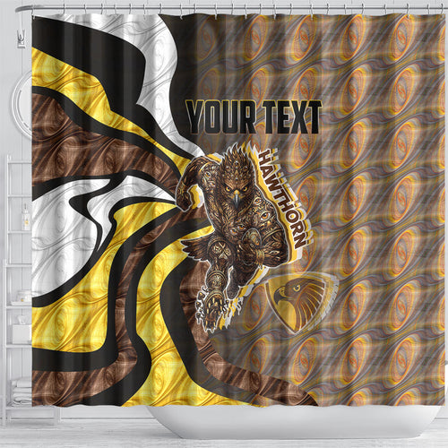 Personalised Hawthorn Hawks Shower Curtain Trippy Psychedelic Abstract Art Mascot Football Fans