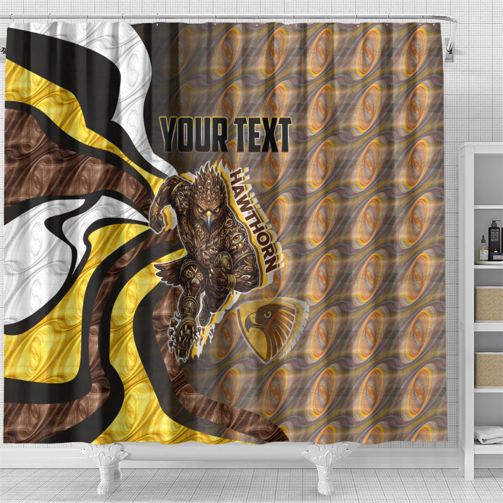 Personalised Hawthorn Hawks Shower Curtain Trippy Psychedelic Abstract Art Mascot Football Fans