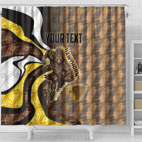 Personalised Hawthorn Hawks Shower Curtain Trippy Psychedelic Abstract Art Mascot Football Fans