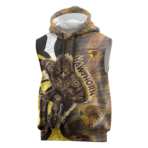 Personalised Hawthorn Hawks Sleeveless Hoodie Trippy Psychedelic Abstract Art Mascot Football Fans