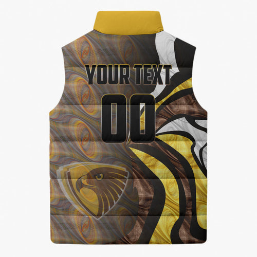 Personalised Hawthorn Hawks Sleeveless Puffer Jacket Trippy Psychedelic Abstract Art Mascot Football Fans