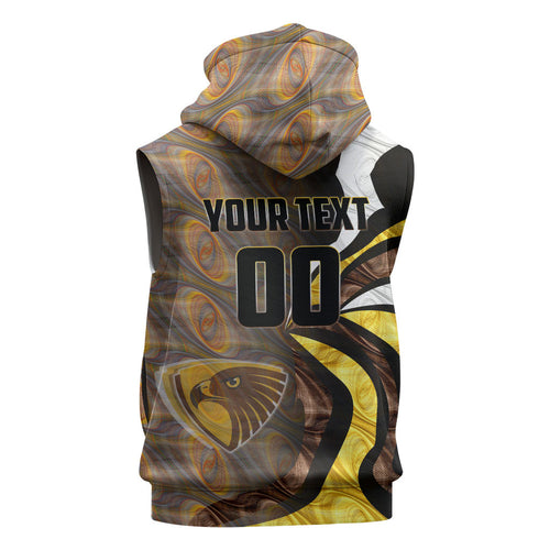 Personalised Hawthorn Hawks Sleeveless Zip Hoodie Trippy Psychedelic Abstract Art Mascot Football Fans