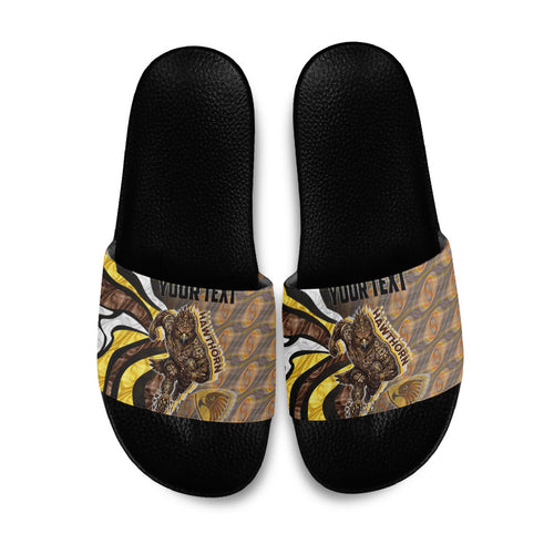 Personalised Hawthorn Hawks Slide Sandals Trippy Psychedelic Abstract Art Mascot Football Fans