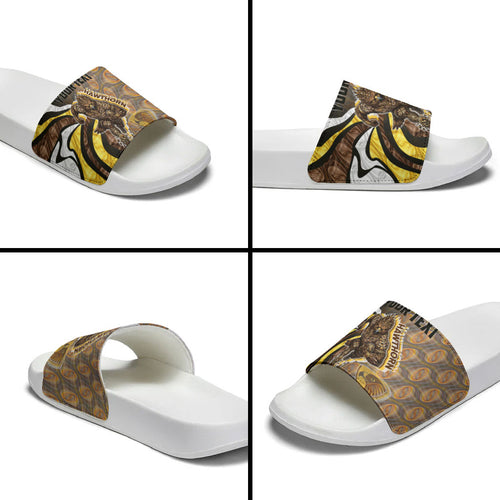 Personalised Hawthorn Hawks Slide Sandals Trippy Psychedelic Abstract Art Mascot Football Fans