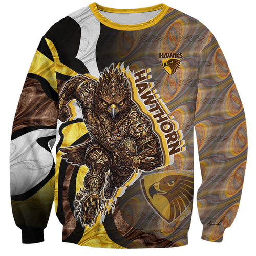 Personalised Hawthorn Hawks Sweatshirt Trippy Psychedelic Abstract Art Mascot Football Fans