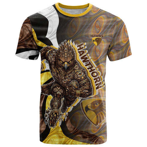 Personalised Hawthorn Hawks T Shirt Trippy Psychedelic Abstract Art Mascot Football Fans