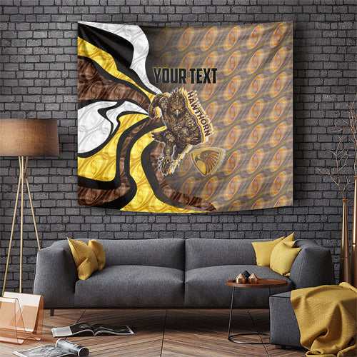 Personalised Hawthorn Hawks Tapestry Trippy Psychedelic Abstract Art Mascot Football Fans