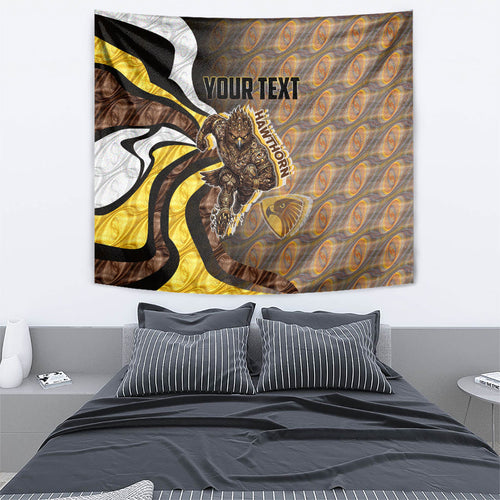 Personalised Hawthorn Hawks Tapestry Trippy Psychedelic Abstract Art Mascot Football Fans