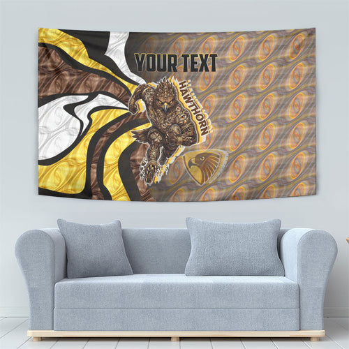 Personalised Hawthorn Hawks Tapestry Trippy Psychedelic Abstract Art Mascot Football Fans