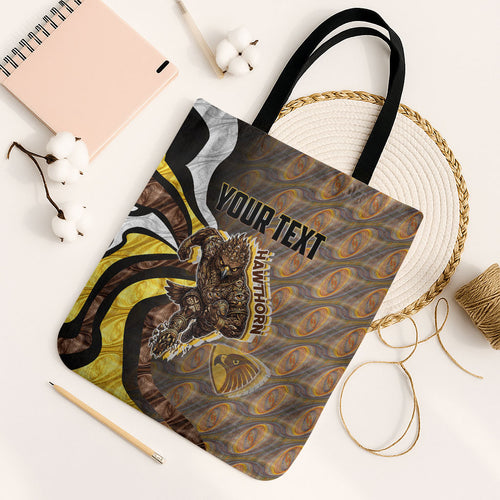Personalised Hawthorn Hawks Tote Bag Trippy Psychedelic Abstract Art Mascot Football Fans