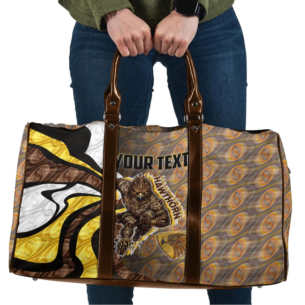 Personalised Hawthorn Hawks Travel Bag Trippy Psychedelic Abstract Art Mascot Football Fans