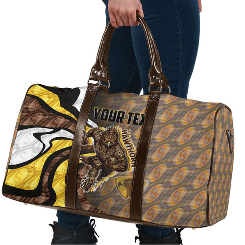 Personalised Hawthorn Hawks Travel Bag Trippy Psychedelic Abstract Art Mascot Football Fans