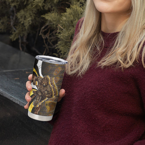 Personalised Hawthorn Hawks Tumbler Cup Trippy Psychedelic Abstract Art Mascot Football Fans