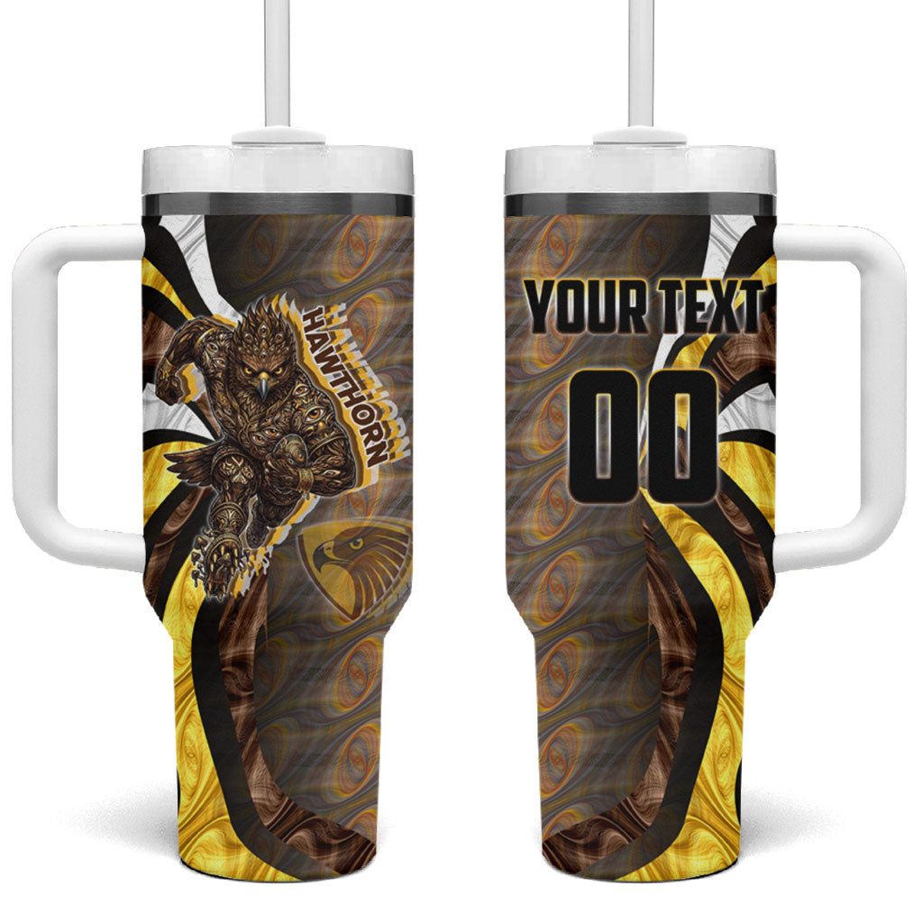 Personalised Hawthorn Hawks Tumbler With Handle Trippy Psychedelic Abstract Art Mascot Football Fans