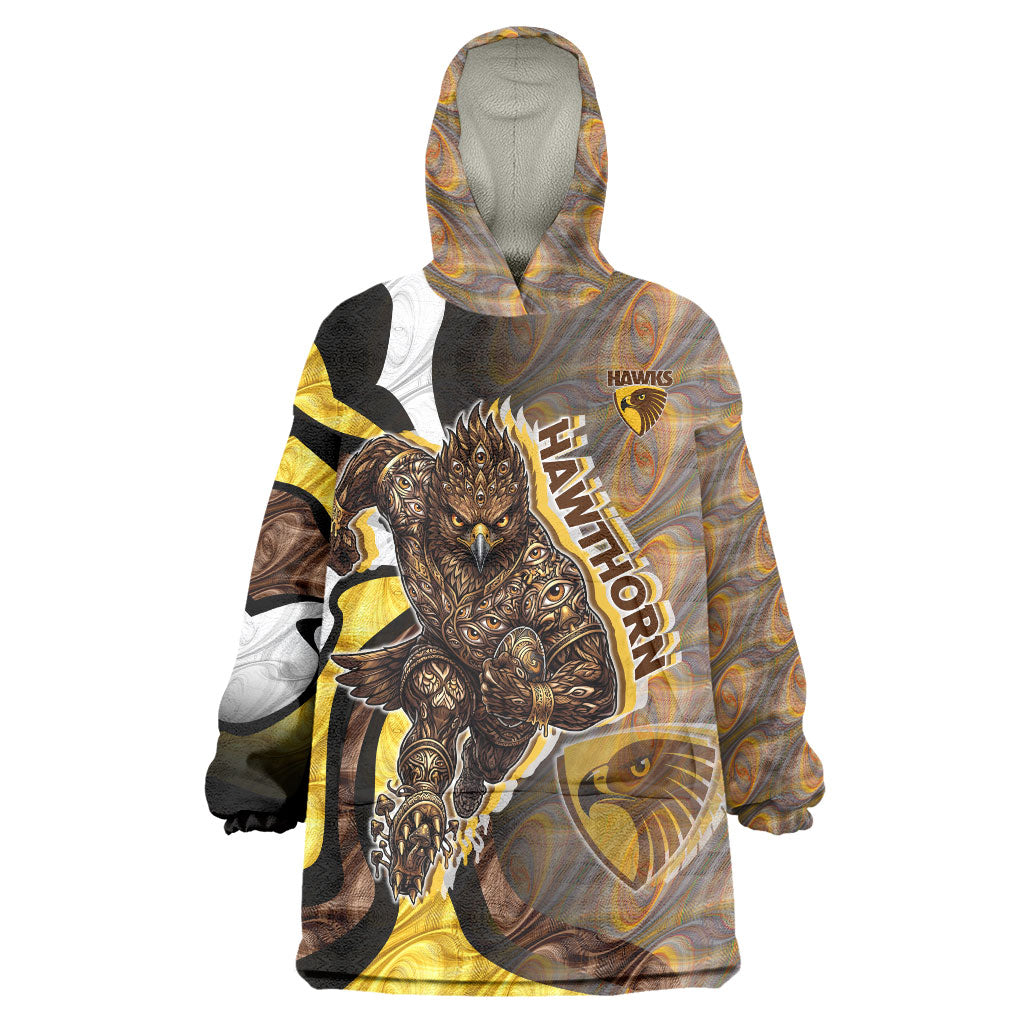 Personalised Hawthorn Hawks Wearable Blanket Hoodie Trippy Psychedelic Abstract Art Mascot Football Fans