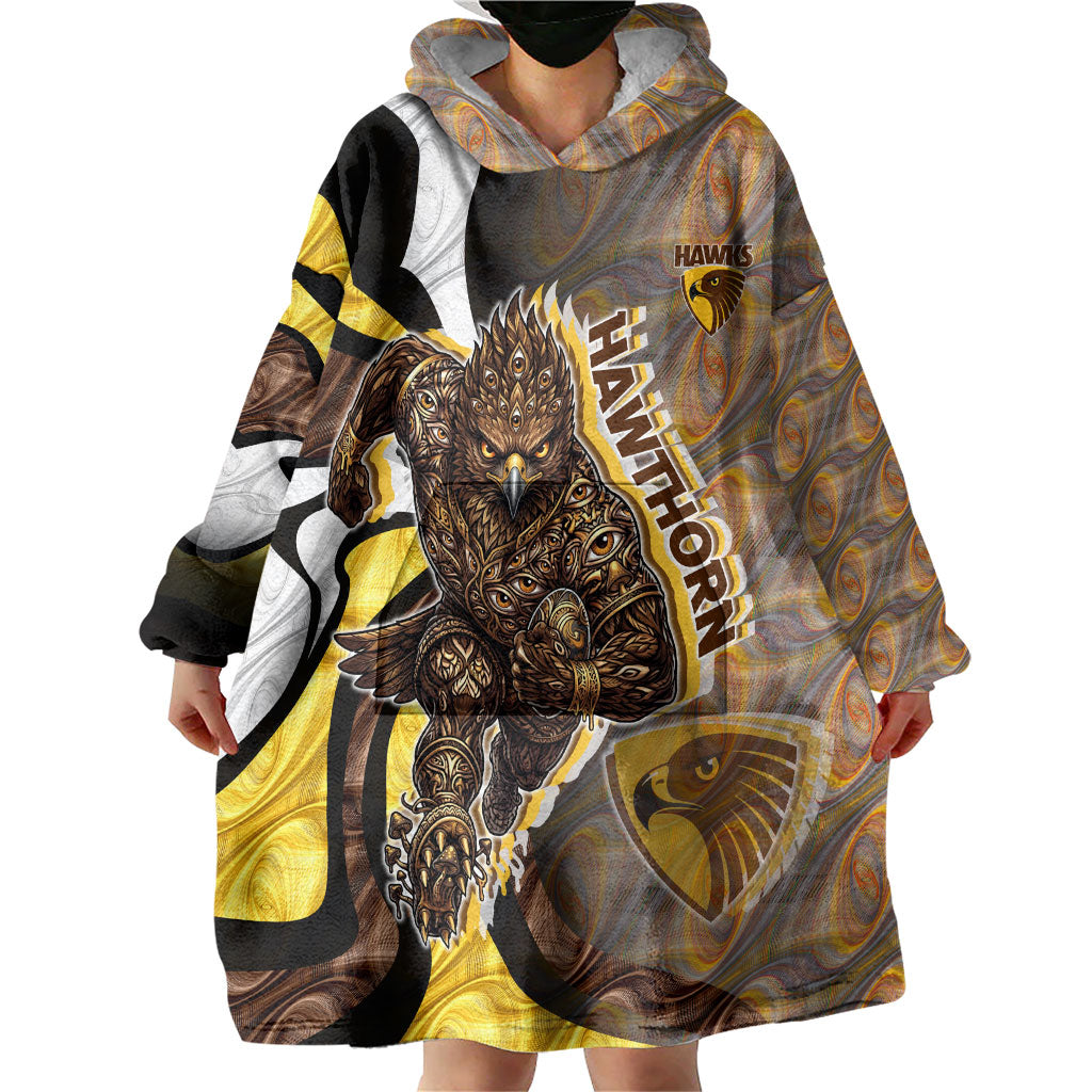 Personalised Hawthorn Hawks Wearable Blanket Hoodie Trippy Psychedelic Abstract Art Mascot Football Fans