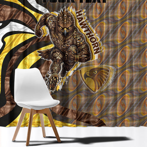 Personalised Hawthorn Hawks Window Curtain Trippy Psychedelic Abstract Art Mascot Football Fans