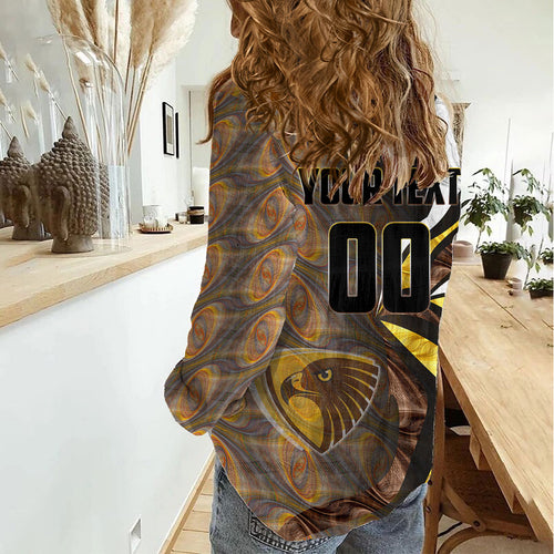 Personalised Hawthorn Hawks Women Casual Shirt Trippy Psychedelic Abstract Art Mascot Football Fans