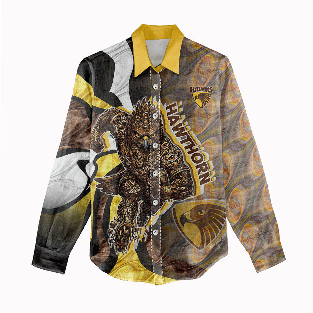 Personalised Hawthorn Hawks Women Casual Shirt Trippy Psychedelic Abstract Art Mascot Football Fans