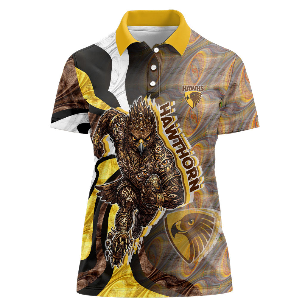 Personalised Hawthorn Hawks Women Polo Shirt Trippy Psychedelic Abstract Art Mascot Football Fans