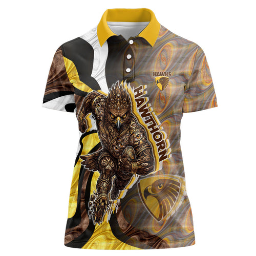 Personalised Hawthorn Hawks Women Polo Shirt Trippy Psychedelic Abstract Art Mascot Football Fans