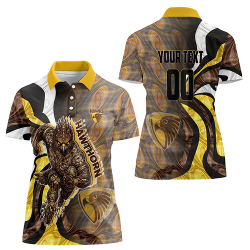 Personalised Hawthorn Hawks Women Polo Shirt Trippy Psychedelic Abstract Art Mascot Football Fans