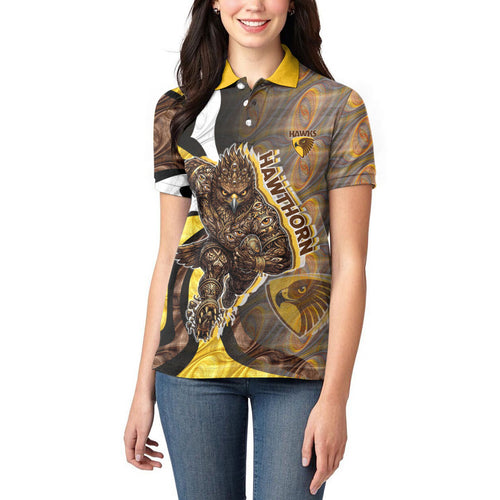 Personalised Hawthorn Hawks Women Polo Shirt Trippy Psychedelic Abstract Art Mascot Football Fans