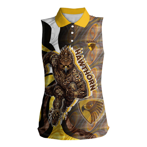 Personalised Hawthorn Hawks Women Sleeveless Polo Shirt Trippy Psychedelic Abstract Art Mascot Football Fans