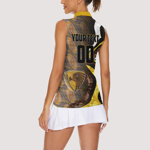 Personalised Hawthorn Hawks Women Sleeveless Polo Shirt Trippy Psychedelic Abstract Art Mascot Football Fans