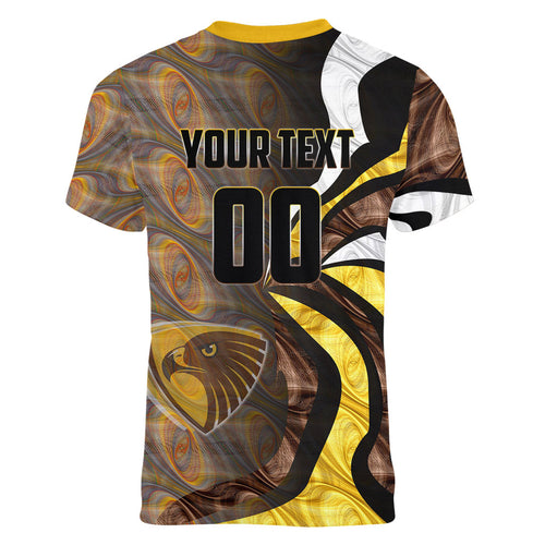 Personalised Hawthorn Hawks Women V-Neck T-Shirt Trippy Psychedelic Abstract Art Mascot Football Fans
