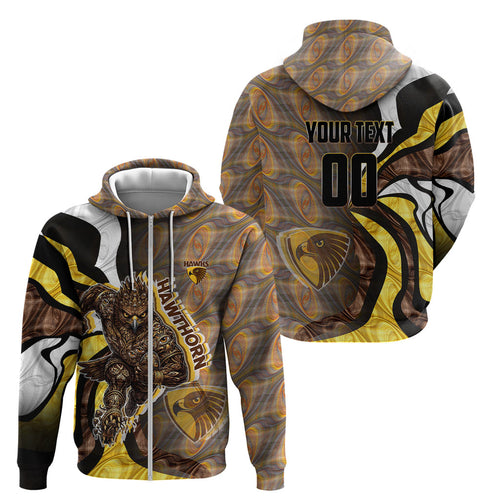 Personalised Hawthorn Hawks Zip Hoodie Trippy Psychedelic Abstract Art Mascot Football Fans