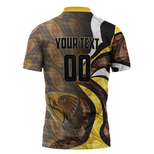 Personalised Hawthorn Hawks Zipper Polo Shirt Trippy Psychedelic Abstract Art Mascot Football Fans