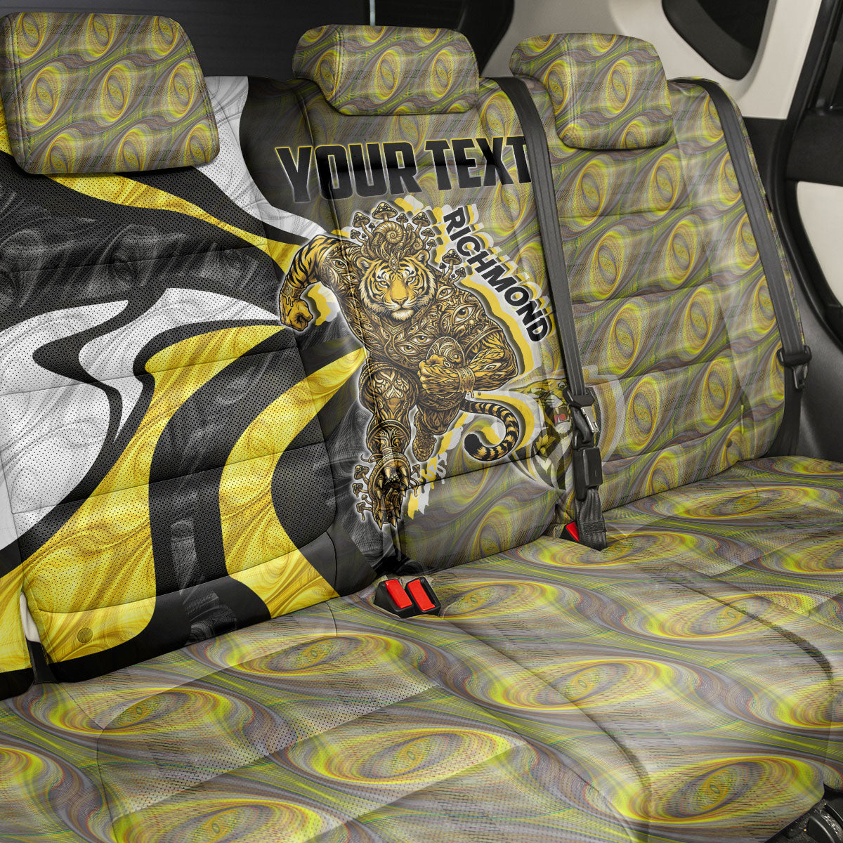 Personalised Richmond Tigers Back Car Seat Cover Trippy Psychedelic Abstract Art Mascot Football Fans