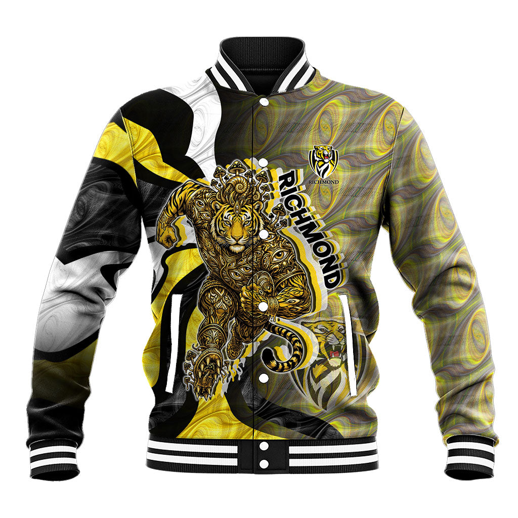 Personalised Richmond Tigers Baseball Jacket Trippy Psychedelic Abstract Art Mascot Football Fans