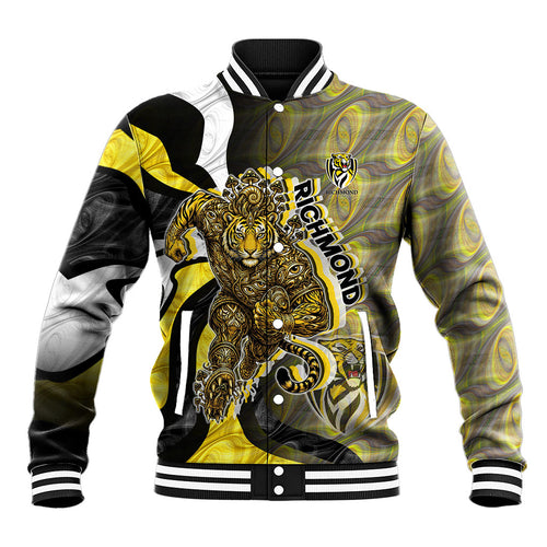 Personalised Richmond Tigers Baseball Jacket Trippy Psychedelic Abstract Art Mascot Football Fans