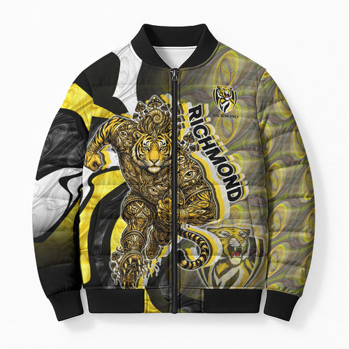 Personalised Richmond Tigers Bomber Puffer Jacket Trippy Psychedelic Abstract Art Mascot Football Fans