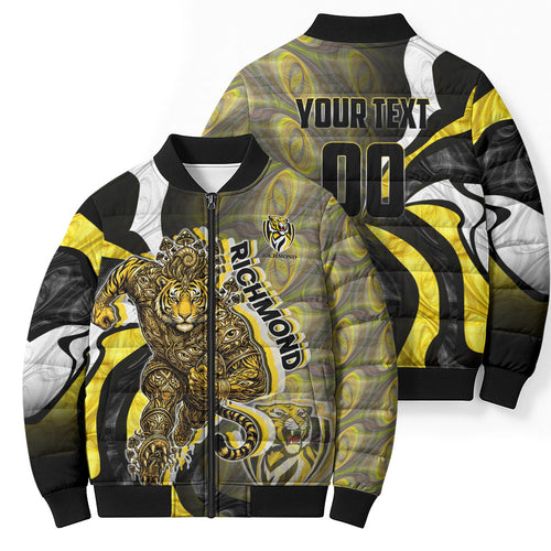 Personalised Richmond Tigers Bomber Puffer Jacket Trippy Psychedelic Abstract Art Mascot Football Fans