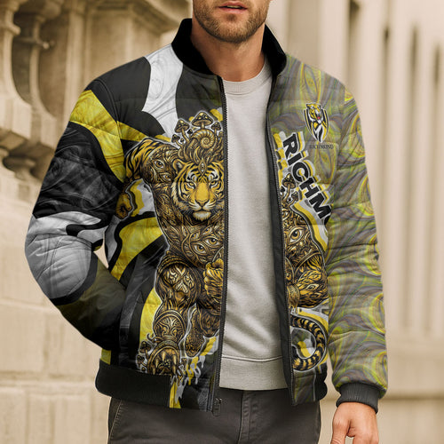 Personalised Richmond Tigers Bomber Puffer Jacket Trippy Psychedelic Abstract Art Mascot Football Fans